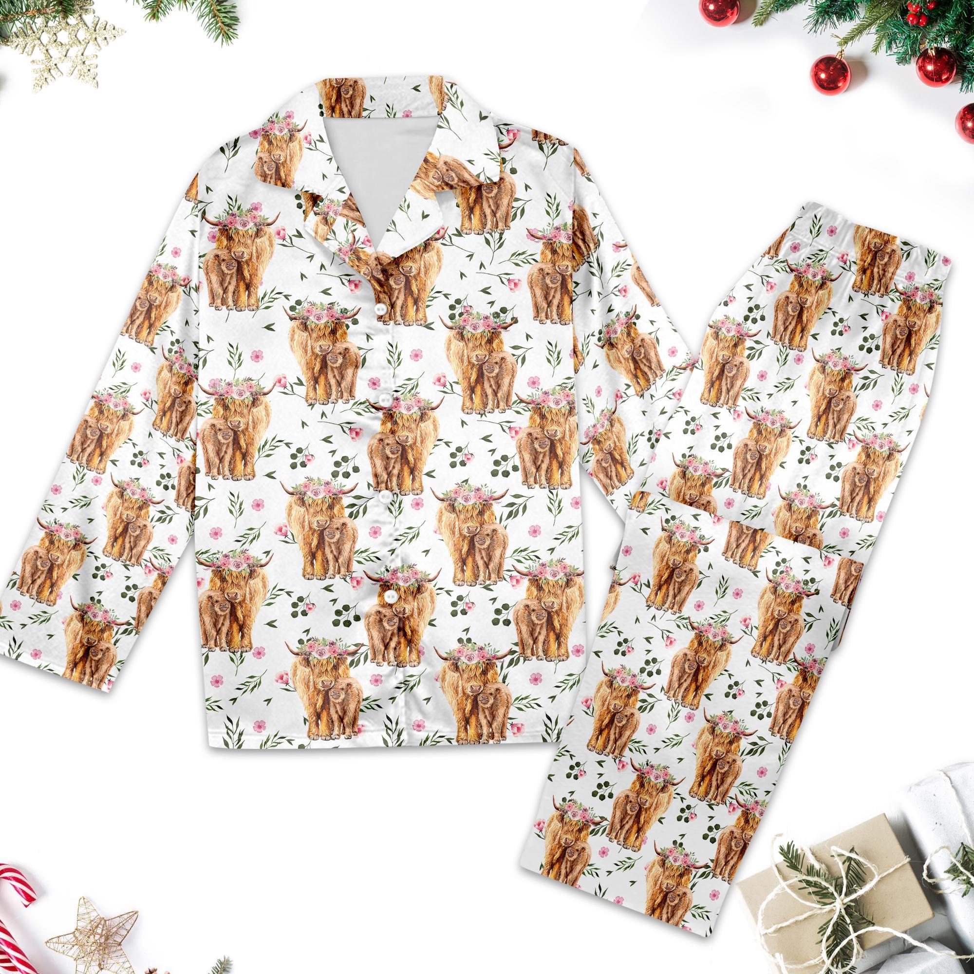 Ladies Highland Cow Pyjamas UK