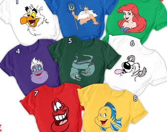 Custom Mermaid Princess Characters Group Matching T-Shirt, Red Hair Mermaid Princess Shirt, Little Princess Family, Cartoon Shirt For Friend