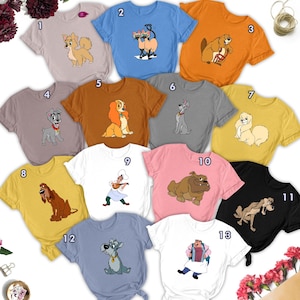 Personalized Lady And The Tramp Characters Matching Shirt, Animated Dog Family Halloween Costume Shirt, Dog Couple Tee