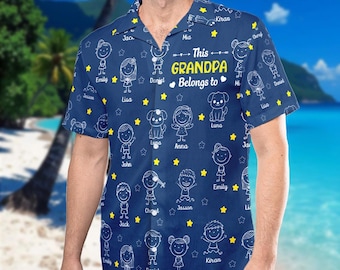 Personalized This Grandpa Belongs To Hawaiian Shirt, Custom Papa Button Up With Grandkid Name, Father's Day Shirt Gift, Grandpa Button Shirt