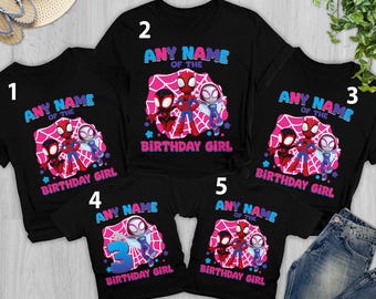 Personalized Ghost Spider and Amazing Friends Birthday Shirt, Spider Birthday Girl Family Matching T Shirts, Birthday Party Theme Kid Tee