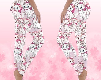 Geanimeerde kat Lady geïnspireerd legging, kat cartoon yoga broek, schattige roze strik kat legging, kattenliefhebber broek, Magic Kingdom verjaardag meisje cadeau