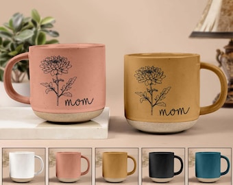 Custom Mom Birth Flower Coffee  Engraved Mug, Personalized Mug for Mom, Christmas Family Gift, Gift for Mother's Day, Engraved Cup Gift
