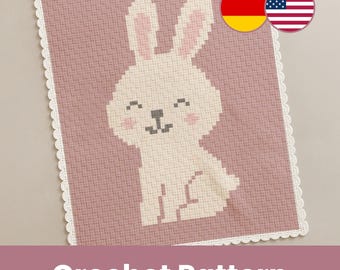 Baby Blanket Crochet Pattern Bunny Milo | C2C Corner to Corner Animal Blanket | Pixel Graph PDF | DIY Baby Shower Gift