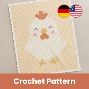 Crochet Pattern Baby Blanket Chicken Lotta – C2C Design PDF – DIY Animal Baby Blanket, Digital Download