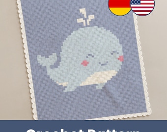 Crochet Pattern Baby Blanket Whale Nino – C2C Whale Blanket PDF – DIY Animal Blanket for Babies – Digital Pattern