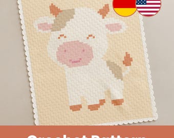 Patrón de crochet para manta de bebé Cow Lilly – Patrón C2C en PDF – Manta de animales DIY para bebés, patrón digital