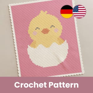 Crochet Pattern Baby Blanket Chick Fibi – C2C Design PDF – DIY Animal Baby Blanket, Digital Download