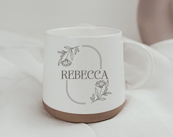 Steinguttasse - Floral - Personalisiert - Personalisierte Tasse