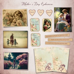Coisas efêmeras do Dia das Mães | Cartões de registro no diário vintage | Scrapbooking Efêmero | Folha de colagem do dia das mães | Cartões ATC | Download Digital