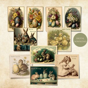 Stampabili di Pasqua vintage / Carte di journaling vintage / Effimeri di Scrapbooking / Coniglietti pasquali Uova Fiori Anatroccoli / Download digitale