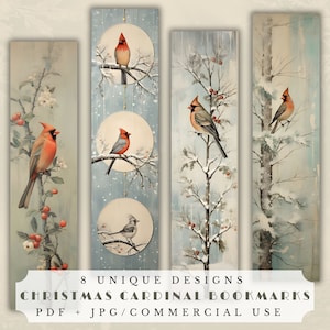 Signets imprimables cardinaux de Noël, éphémères de vacances pour la journalisation indésirable, le scrapbooking et la fabrication de cartes, téléchargement numérique