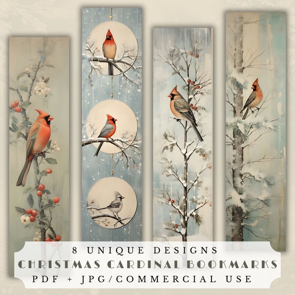 Christmas cardinal printable bookmarks, holiday ephemera for junk journaling, scrapbooking and card making, digital download