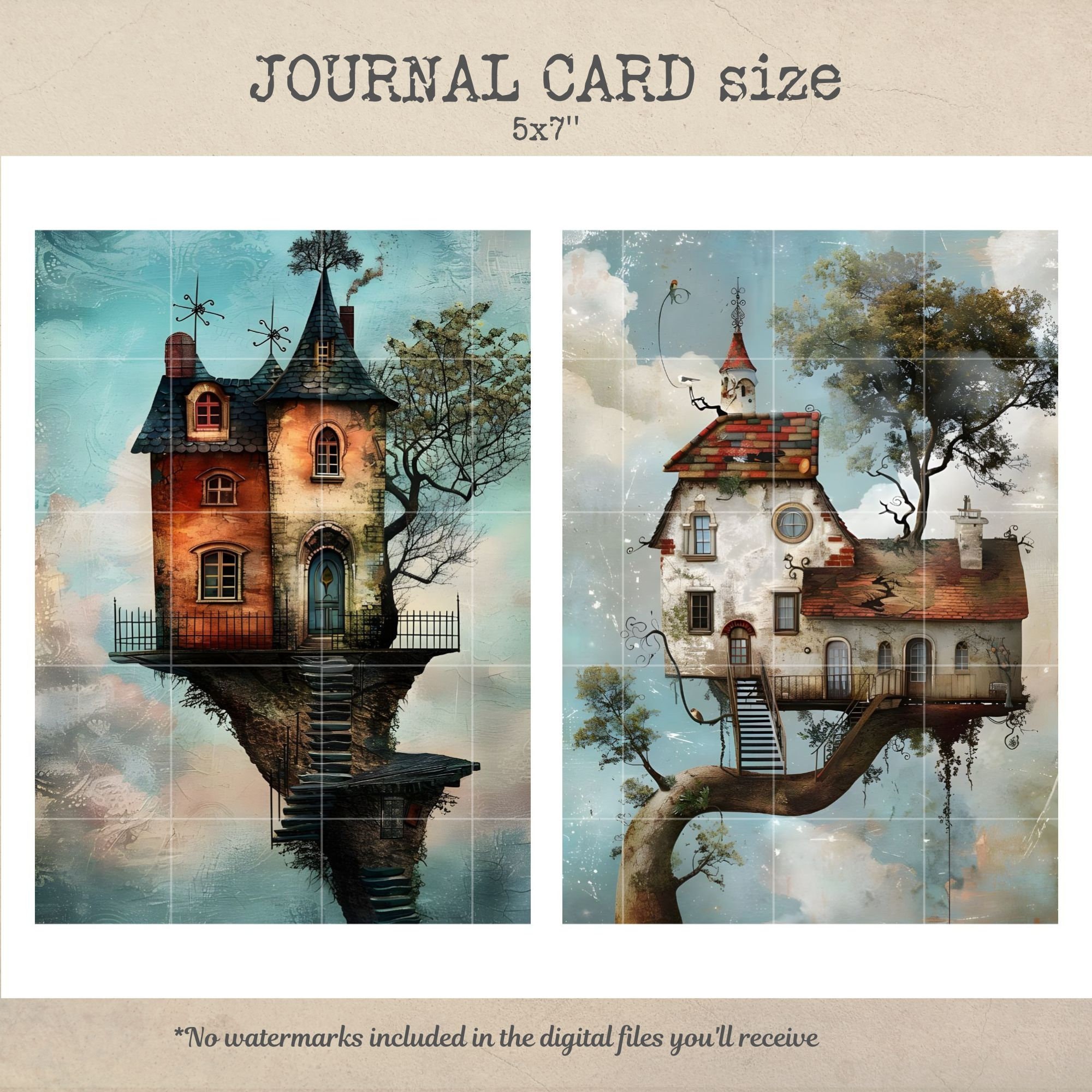 Whimsical Houses Junk Journal Pages, Surreal Habitats Papers (digital ...