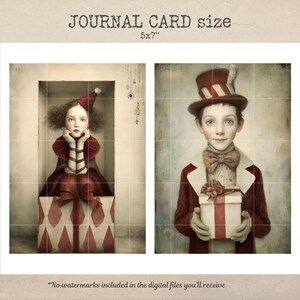 Pu&ograve; includere: Due biglietti per diario in stile vintage. Un biglietto presenta una ragazza in abito rosso dentro una scatola. L'altro mostra un ragazzo in cappotto rosso con un regalo. I biglietti misurano 12,7 x 17,8 cm.