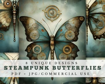Steampunk Butterfly Collage Sheets, Junk Journal Ephemera (PDF, JPG)