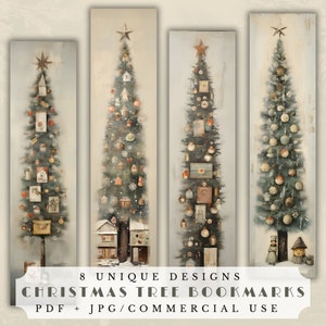 Afdrukbare bladwijzers voor de kerstboom, vakantieephemera voor junk journaling, scrapbooking en kaarten maken, digitale download