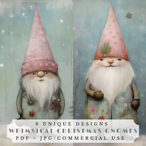 Gnomos de Natal caprichosos, páginas de diário em tons pastéis para impressão, suprimentos exclusivos para álbuns de recortes, coisas efêmeras digitais fofas, criação de cartões