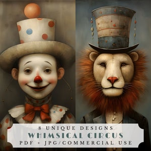 Whimsical circus, vintage circus junk journal pages, carnival digital cards, scrapbooking supplies, collage sheet, printable ephemera