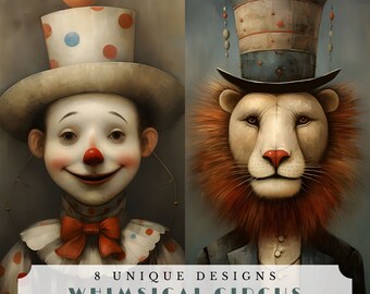 Páginas de diario de recuerdos con temática de circo y objetos efímeros de carnaval vintage (PDF y JPG)
