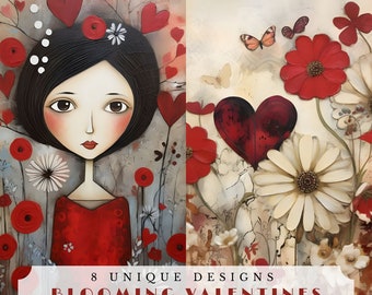 Blooming Valentines Junk Journal Pages, Printable Ephemera (Digital Download)