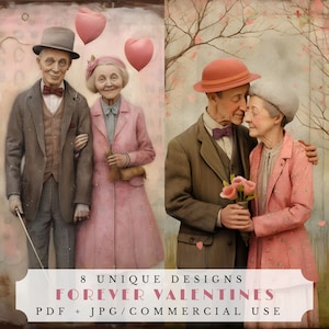Forever Valentines, artículos únicos de diario basura de San Valentín, retratos de personas mayores, efímera digital para scrapbooking y fabricación de tarjetas