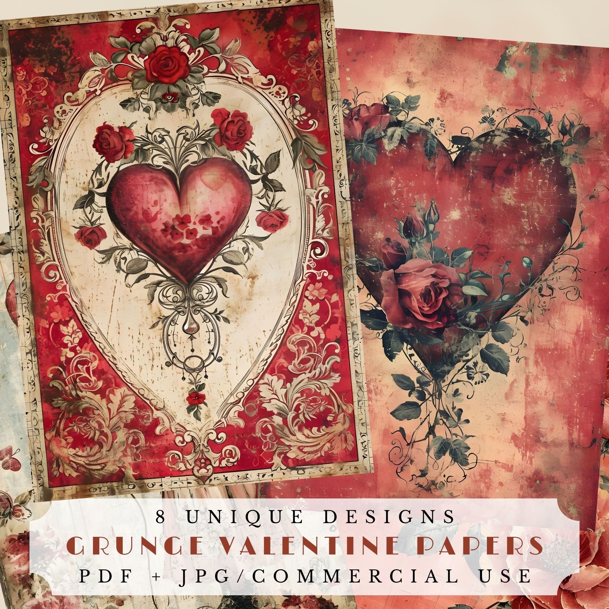 Grunge Valentine Papers, Printable Junk Journal Pages