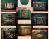 Vintage Suitcases ATC Cards | Vintage Luggage Collage Sheet | Travel Printable Ephemera | Junk Journal Scrapbooking Supplies | Digital