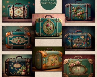 Vintage Suitcase Collage Sheet | Travel Ephemera, Junk Journal (Digital)