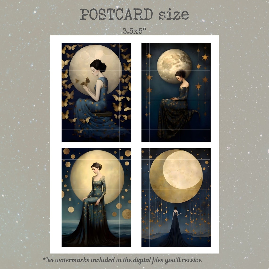 Gold Moon ATC | Lunar Magic | Night Sky Printable Ephemera | Celestial ...