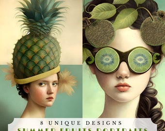 Surreal Portraits - Summer Fruits ATC Cards | Vintage Journaling Cards | Printable Scrapbooking Ephemera | Fruit Collage Sheet | Digital
