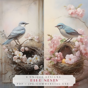 Cartes de journalisation des nids d’oiseaux, éphémères d’oiseaux imprimables pour la journalisation indésirable, le scrapbooking et la fabrication de cartes, feuille de collage numérique de nids d’œufs