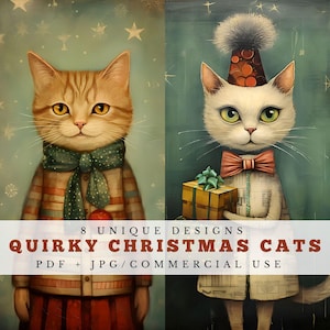Chats de Noël originaux, pages imprimables de journal indésirable, éphémères numériques pour le scrapbooking et la fabrication de cartes, impressions de Noël