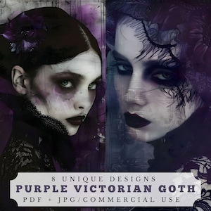 Goth vittoriano viola, kit di diario spazzatura gotico, arte multimediale mista, forniture per collage stampabili, effimeri di scrapbooking oscuri