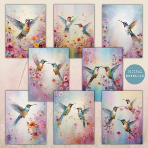 Hummingbird Serenade ATC | Watercolor Journaling Papers | Vintage Printable Ephemera | Junk Journal Scrapbook Supplies | Instant Download