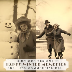 Fröhliche Wintererinnerungen, Vintage Weihnachtsfotos, Junk Journal Papiere, Scrapbook Zubehör, druckbare Collage Ephemera, Schnee