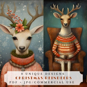 Rennes de Noël originaux, pages de journal indésirables fantaisistes, documents éphémères imprimables uniques pour le scrapbooking et la fabrication de cartes, impressions de Noël