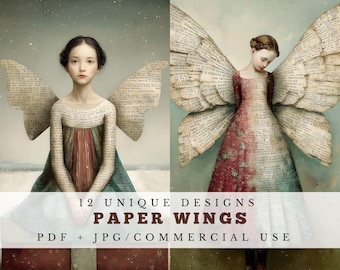 Paper Wings: Christmas Angel Junk Journal Ephemera (Digital Download, PDF/JPG Files)