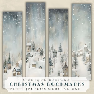 Weihnachten druckbare Lesezeichen, Urlaubsephemera für Junk Journaling, Scrapbooking und Kartengestaltung, weiße Landschaften, digitaler Download