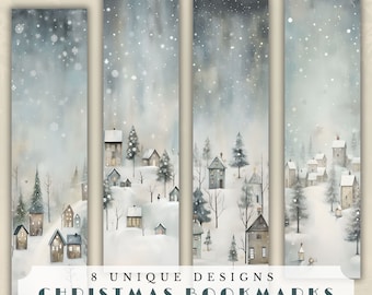 Christmas Bookmarks, Winter Village, Holiday Ephemera (Digital Download)