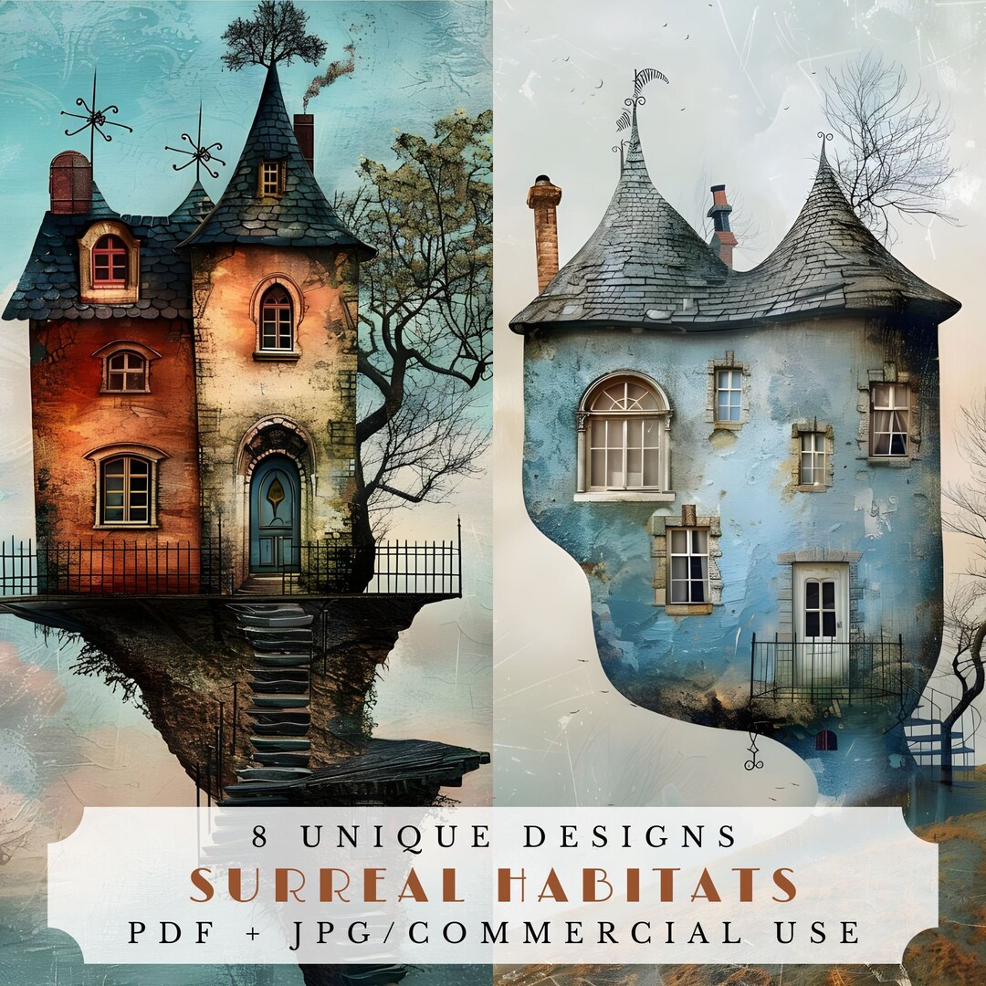 Whimsical Houses Junk Journal Pages, Surreal Habitats Papers (digital ...