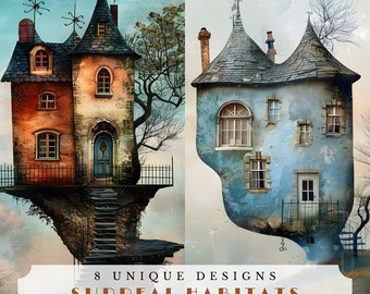 Whimsical Houses Junk Journal Pages, Surreal Habitats Papers (Digital Download)