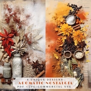 Nostalgia aromatica, effimeri stampabili ispirati alle spezie per il journaling spazzatura, scrapbooking e creazione di carte, cannella, arancia secca, barattolo di spezie