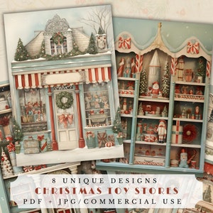 Art de magasins de jouets de Noël, journal de bordel, scrapbooking, fabrication de cartes, éphémère imprimable unique, fournitures de collage, téléchargement numérique