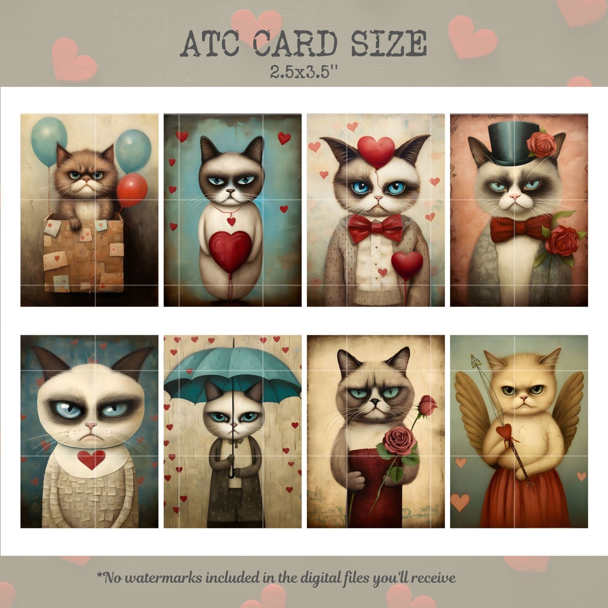 Grumpy Valentine Cats, Printable Junk Journal Pages, Digital Ephemera ...