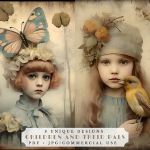 Tarjetas de diario para niños y sus amigos, documentos digitales para niños victorianos, elaboración, fabricación de tarjetas, efímera imprimible con animales, descarga digital