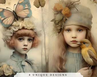 Victorian Children & Animals Journal Cards, Printable Ephemera (Digital Download)