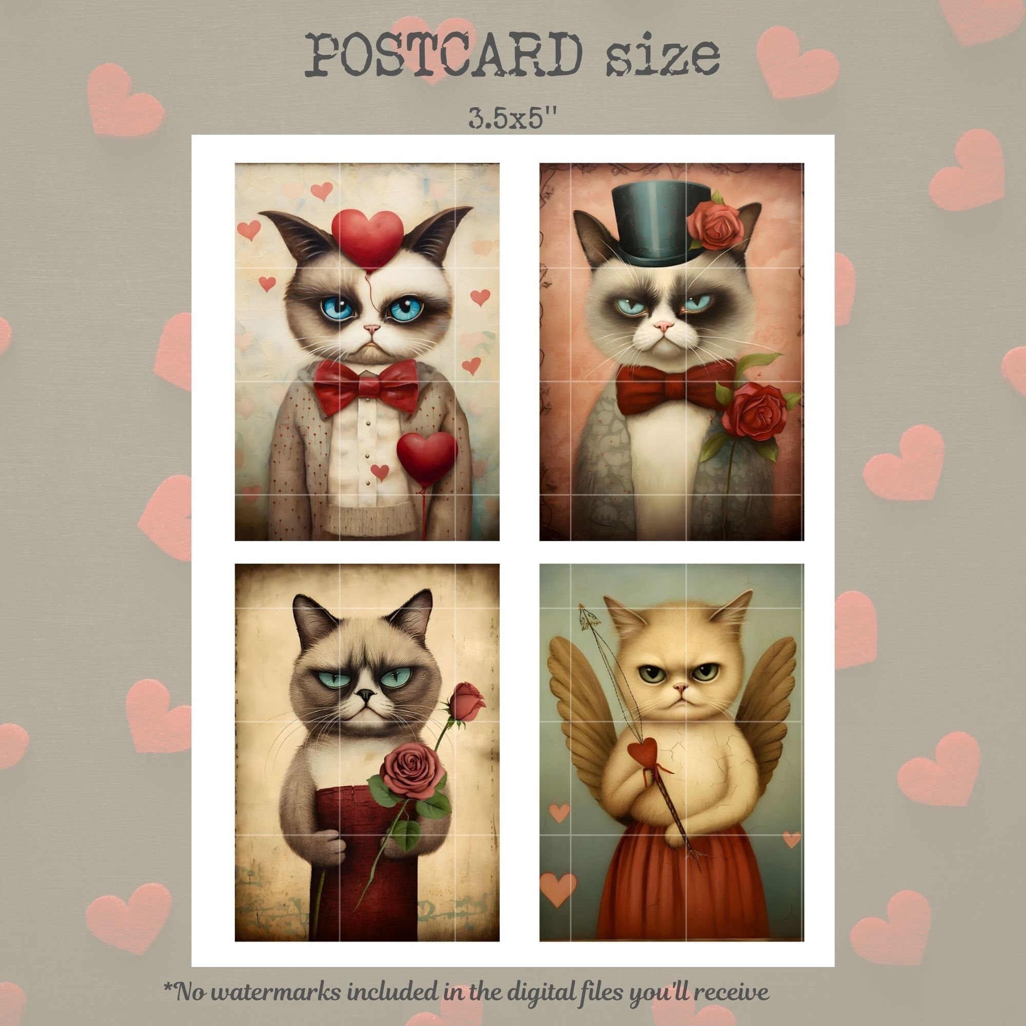 Grumpy Valentine Cats, Printable Junk Journal Pages, Digital Ephemera ...