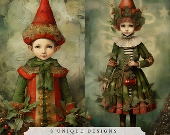 Pagine del diario spazzatura degli elfi di Babbo Natale, documenti stampabili per scrapbooking e creazione di cartoline, collage digitali effimeri, aiutanti di Babbo Natale a Natale
