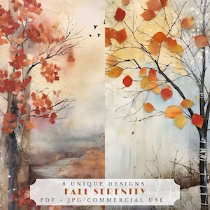 Papeles de diario basura de serenidad de otoño, hojas de otoño hojas de collage de medios mixtos, suministros de álbumes de recortes, fabricación de tarjetas, efímera imprimible de otoño